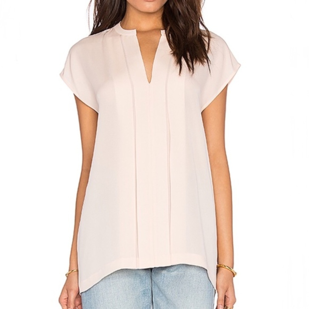 Vince blush pintuck pleated popover silk shirt